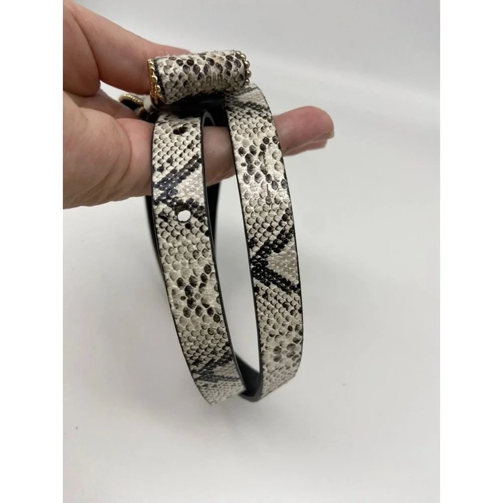 The Limited Belt Sz‎ M Snake Print Black White Faux Snakeskin Gold Stud Closure